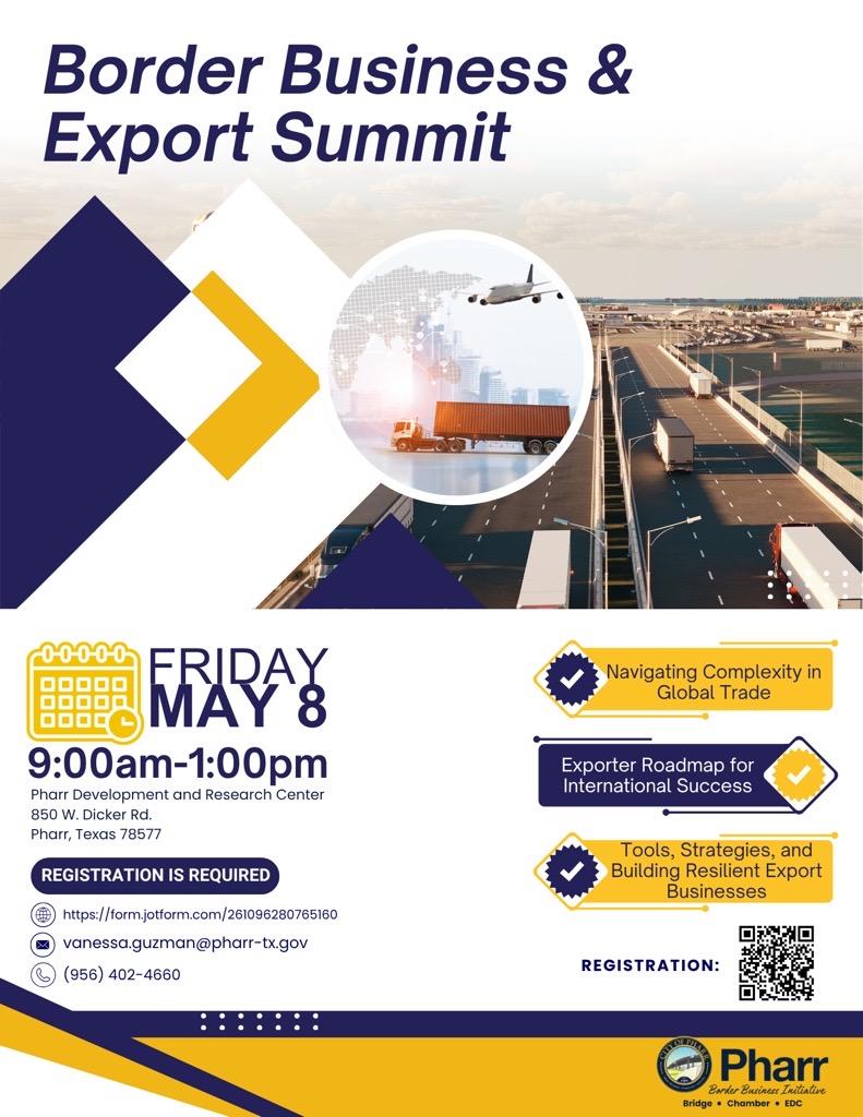Summit flyer that states event date and time as May 8th from 9 to 1 and location as 850 W. Dicker Rd in Pharr