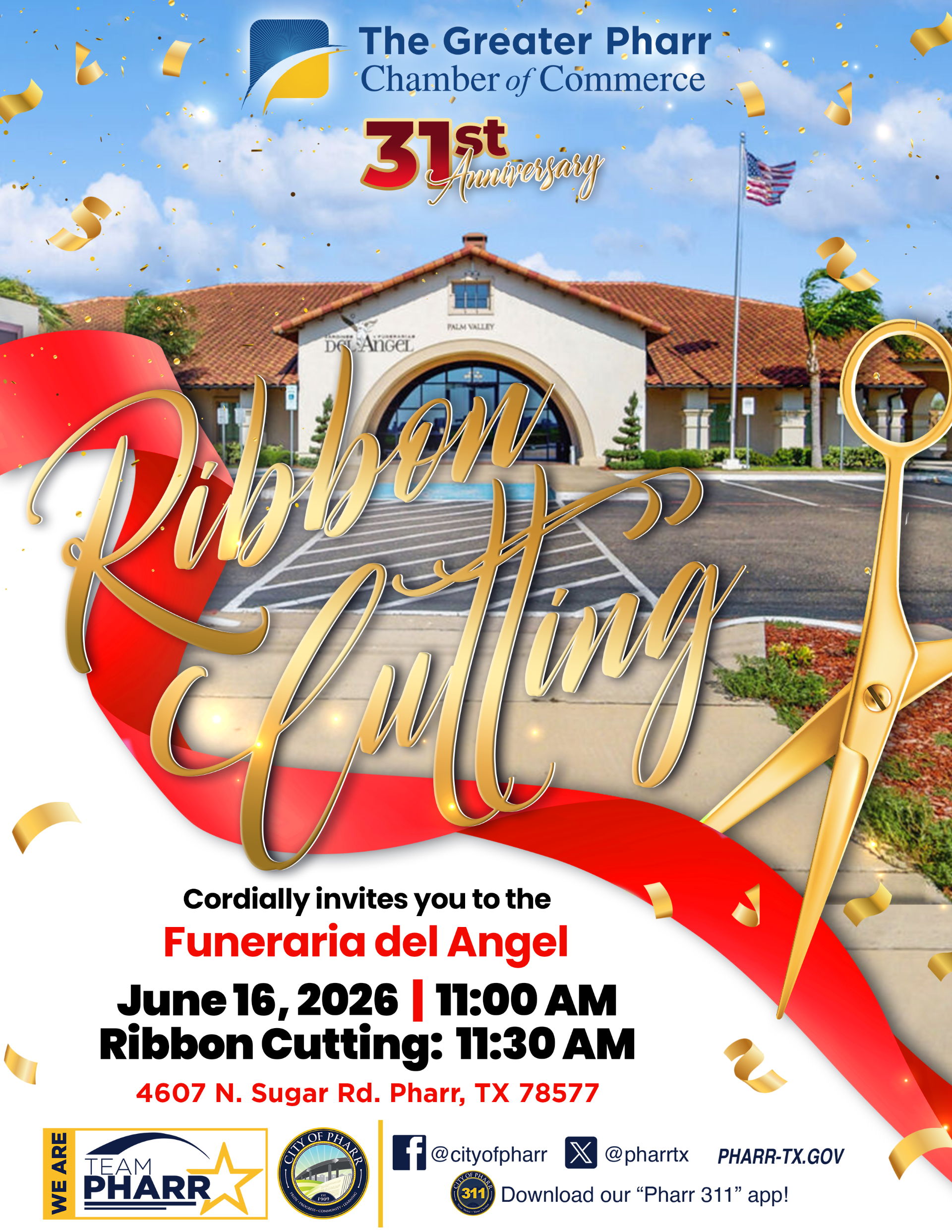 flyer that details event location as 2518 W. Trenton Rd. Edinburg, TX and event time as 11:30 o'clock AM